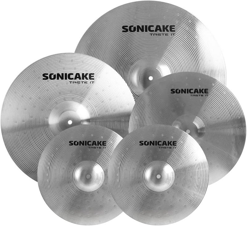 SONICAKE Cymbal Pack Alloy Cymbals Drum Cymbal Set 14"Hi-hats+16"Crash+18"Crash+20"Ride 5 Pieces, Sliver - Image 1